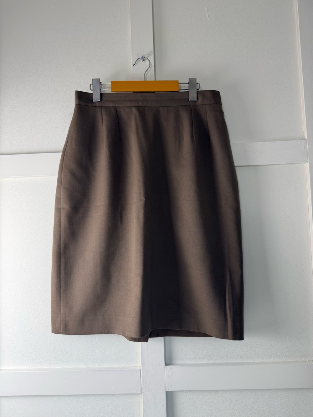 Vintage Lands' End 100% Wool Classic Taupe Pencil Skirt Size 14 Minimalist